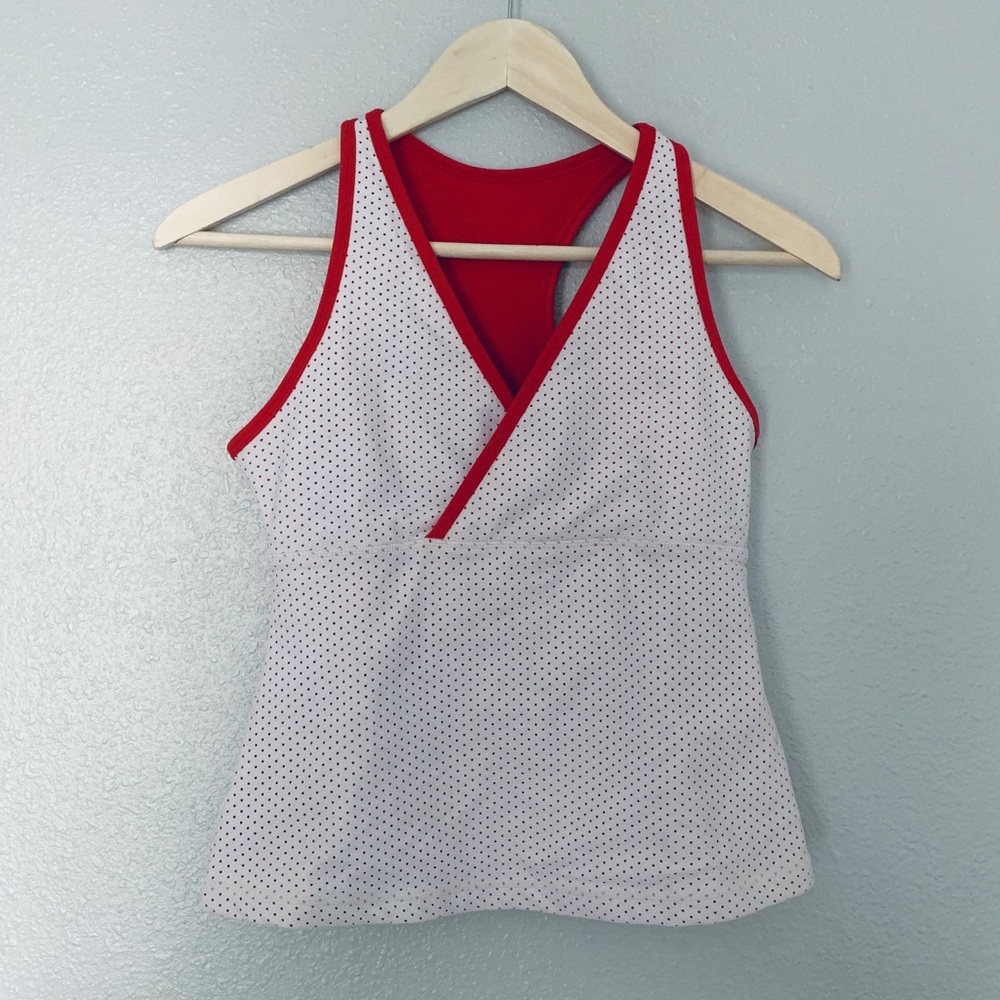 Lululemon White Red Polka Dot Tank Top Sz 8 Med